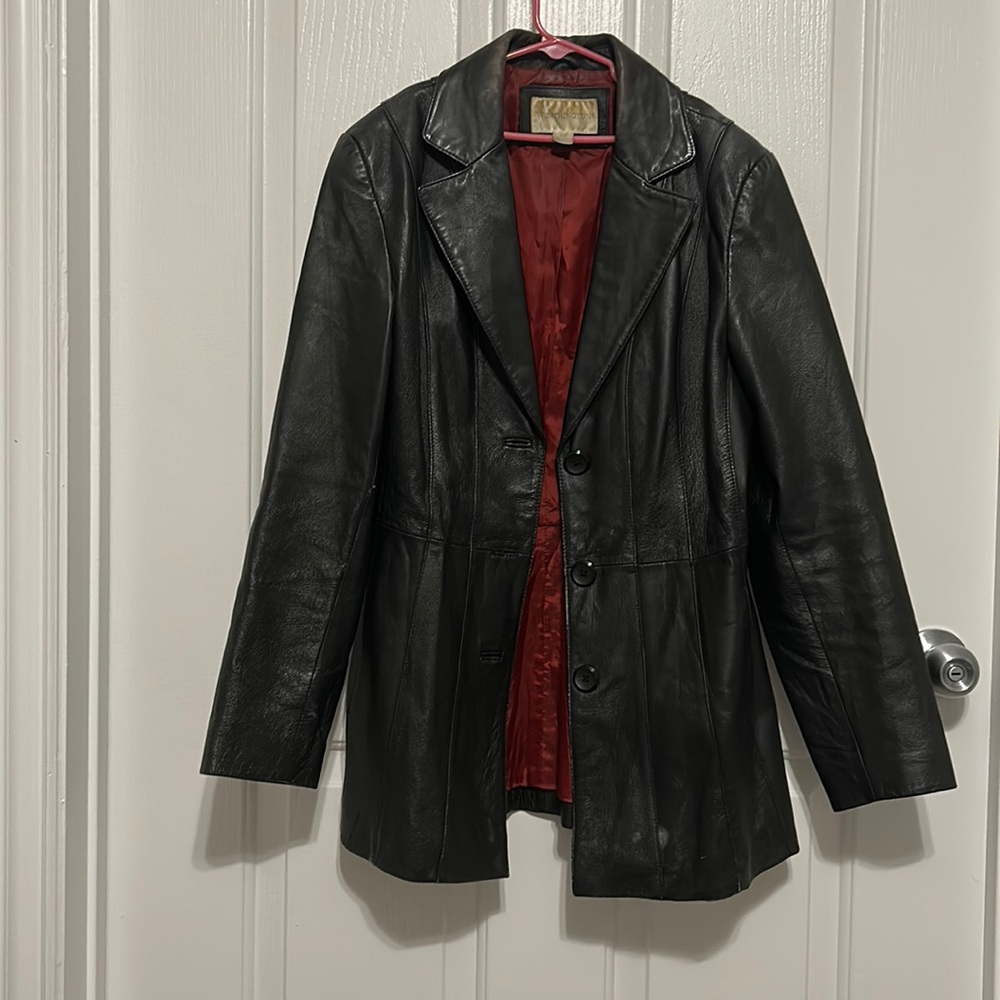 Small Black Leather Blazer with Buttons